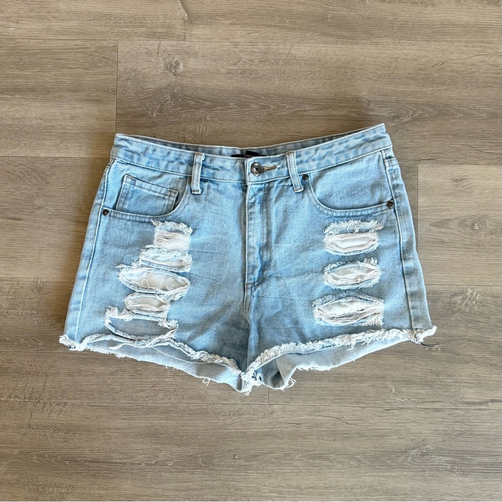 Forever 21 Blue Distressed Jean Shorts